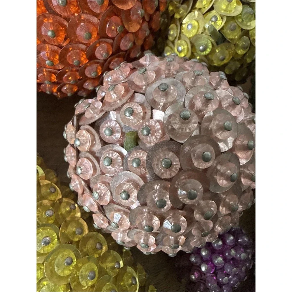Vintage Mid-Century Modern Push Pin Beaded Sequin Fruit Centerpiece Set of 16